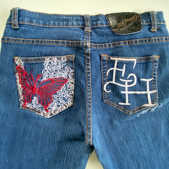 Ed Hardy Blue Boot Cut Jeans with Colorful Embroidery - Picture 3 of 15